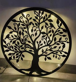 DKD Home Decor Decoración de Pared LED Metal Árbol Negro 40x40 cm