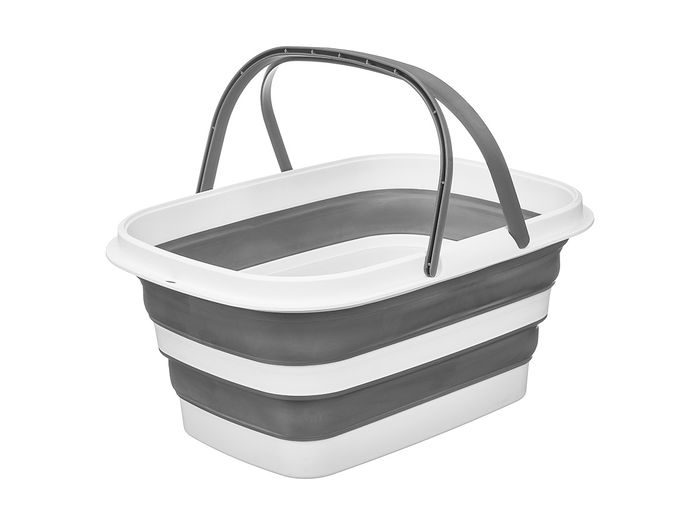 Kipit Cesto Ovalado Plegable con Asas 8.5L Gris y Blanco 38 x 28 x 17.5 cm (Set de 12)