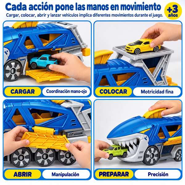 Jugatoys Camión Tiburón portacoches con 3 coches Jugatoys Camión Tiburón portacoches con 3 coches