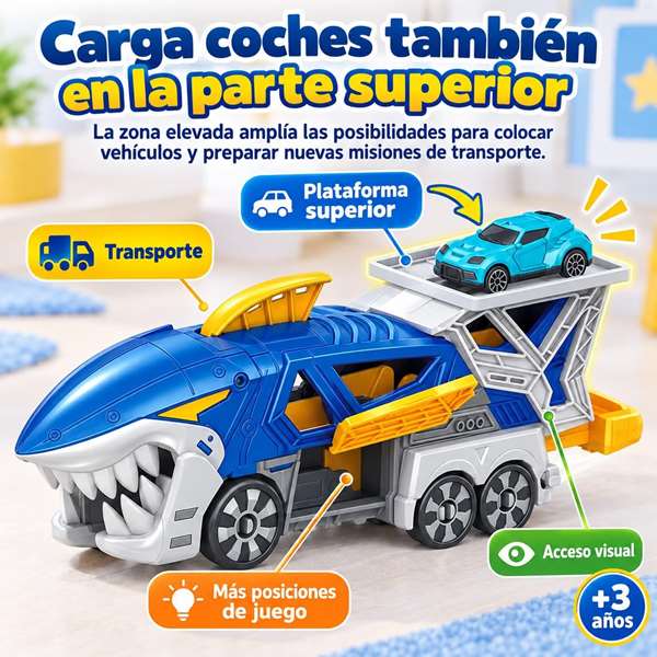 Jugatoys Camión Tiburón portacoches con 3 coches Jugatoys Camión Tiburón portacoches con 3 coches