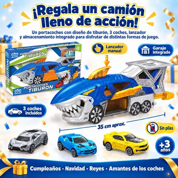 Jugatoys Camión Tiburón portacoches con 3 coches Jugatoys Camión Tiburón portacoches con 3 coches