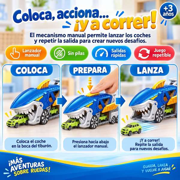 Jugatoys Camión Tiburón portacoches con 3 coches Jugatoys Camión Tiburón portacoches con 3 coches