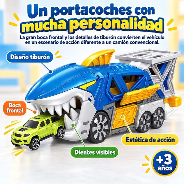 Jugatoys Camión Tiburón portacoches con 3 coches Jugatoys Camión Tiburón portacoches con 3 coches