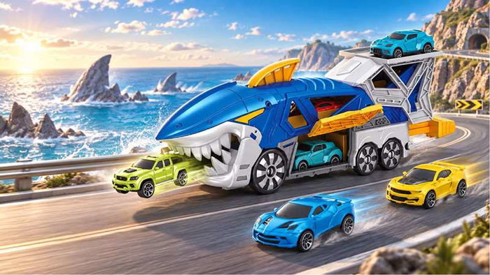 Jugatoys Camión Tiburón portacoches con 3 coches Jugatoys Camión Tiburón portacoches con 3 coches