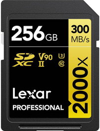 Lexar LSD2000256G-BNNNG Tarjeta SDXC Profesional 256GB 2000X UHS-II U3 V90, Velocidad de Lectura 300MB/s, Escritura 260MB/s