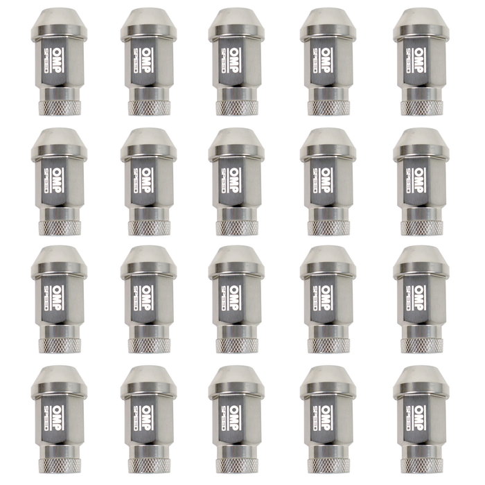 Omp OMPS09931404 Juego 20 Tuercas Rueda Aluminio 7075 M14x1.5 Llave 19mm Largo 40mm Gris