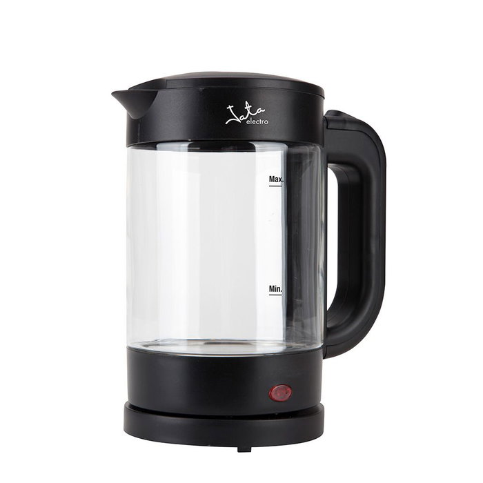 Jata Hogar Hervidor de Agua Eléctrico 1500W 1,2 Litros, Jarra de Borosilicato Libre de BPA, Apagado Automático, Base Giratoria 360 Grados con Almacenamiento de Cable