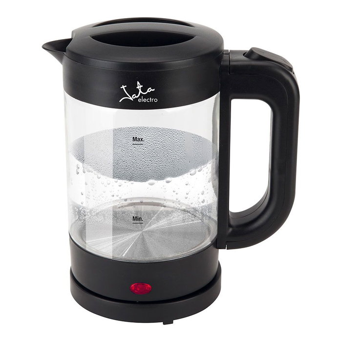 Jata Hogar Hervidor de Agua Eléctrico 1500W 1,2 Litros, Jarra de Borosilicato Libre de BPA, Apagado Automático, Base Giratoria 360 Grados con Almacenamiento de Cable