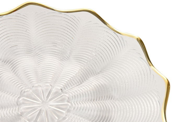 DKD Home Decor Plato de Cristal Relieve Transparente y Dorado
