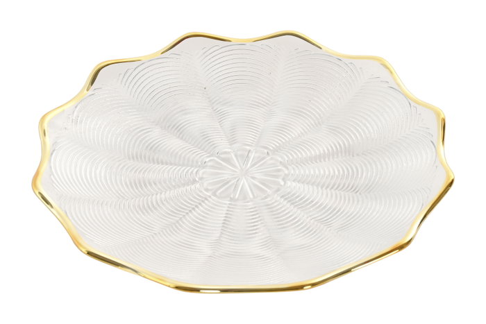 DKD Home Decor Plato de Cristal Relieve Transparente y Dorado
