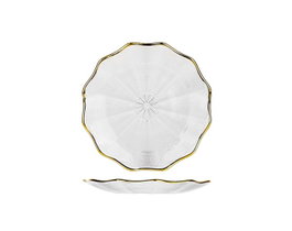 DKD Home Decor Plato de Cristal Relieve Transparente y Dorado