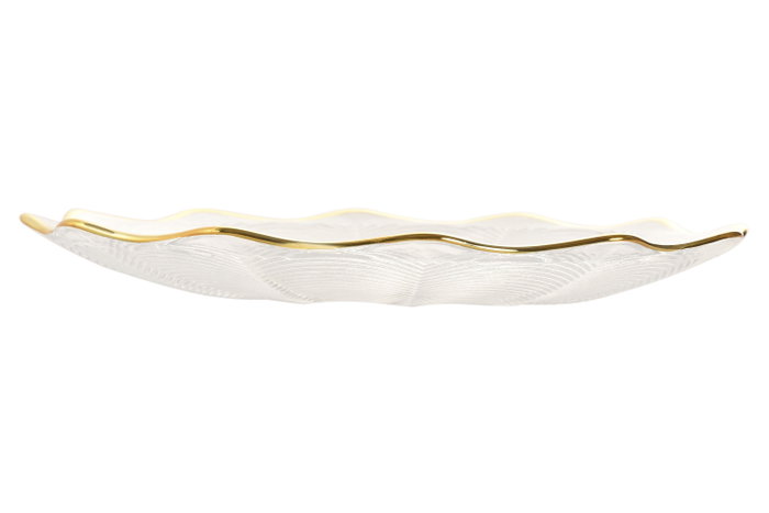 DKD Home Decor Plato de Cristal Relieve Transparente y Dorado