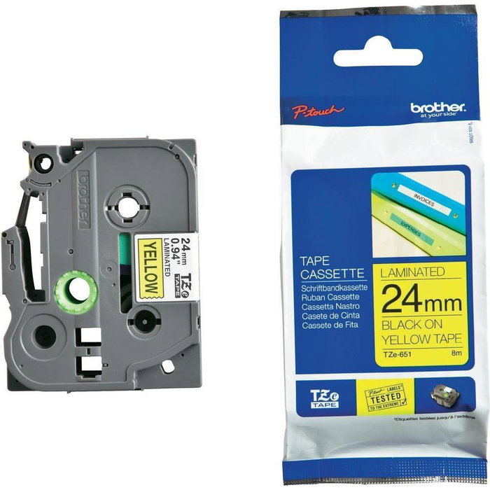 Brother TZe-651 Cinta Laminada 24 mm Negro sobre Amarillo 8 m