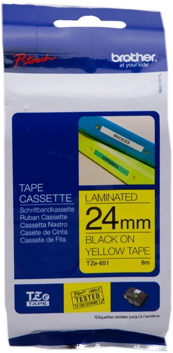 Brother TZe-651 Cinta Laminada de 24 mm, Negro sobre Amarillo