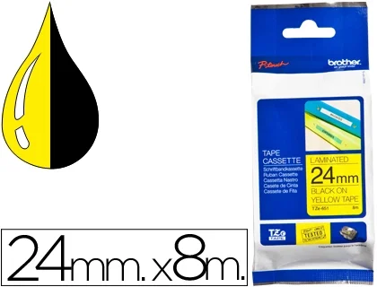 Brother TZe-651 Cinta Laminada 24 mm Negro sobre Amarillo 8 m