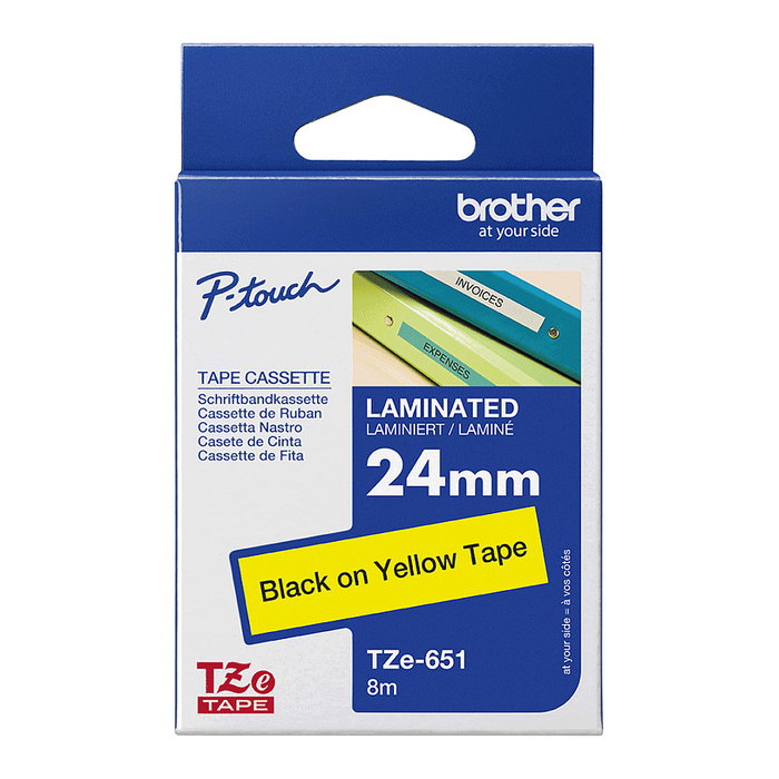 Brother TZe-651 Cinta Laminada 24 mm Negro sobre Amarillo 8 m