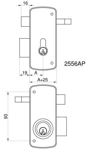 MCM Cerradura de sobreponer 2556AP-50-DCHA gris con tirador y europerfil