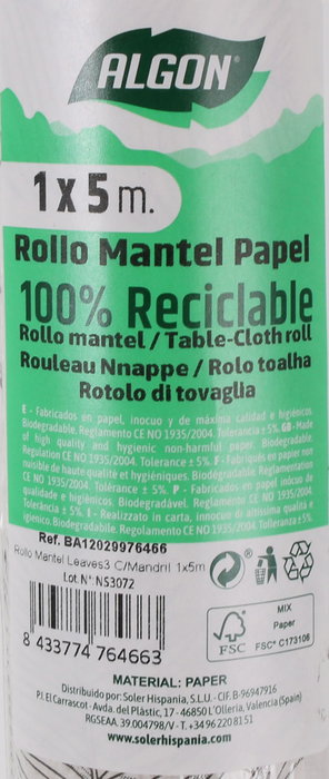 Algon Rollo Mantel Leaves3 con Mandril 1 m x 5 m (16 Unidades)
