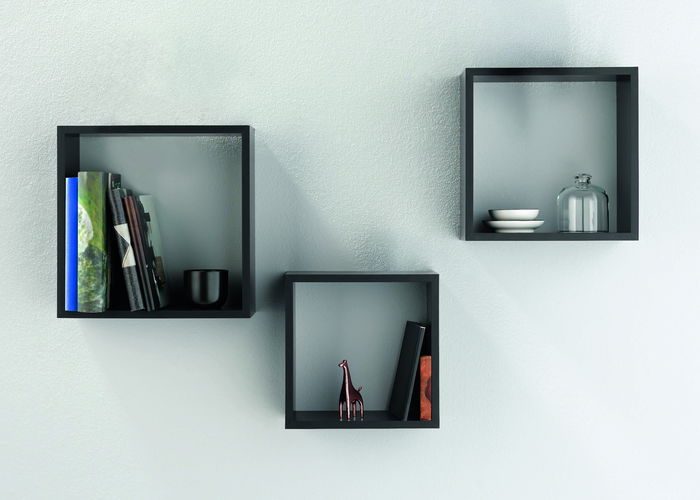 Inde Set 3 Estantes Flotantes 30 cm, 27 cm, 24 cm Negro Moblekit (4 Unidades)