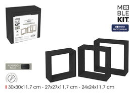 Inde Set 3 Estantes Flotantes 30 cm, 27 cm, 24 cm Negro Moblekit (4 Unidades)