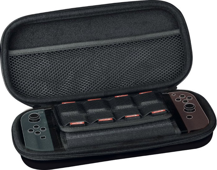Konix KX SW STARTER KIT JUTSU Funda Estuche Transporte Nintendo Switch / Lite / OLED con 8 Fundas Cartuchos, Protector Pantalla, Auriculares - Negro Naranja