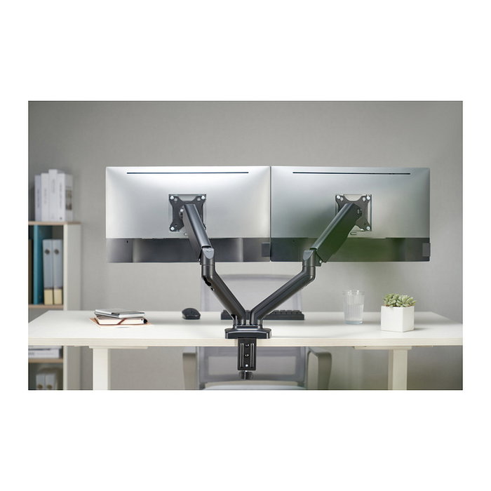 EQUIP Soporte de Montaje para 2 Monitores LCD de Escritorio (13" - 27") - Kit de Fijación Tamaños 33 - 68,6 cm, Negro