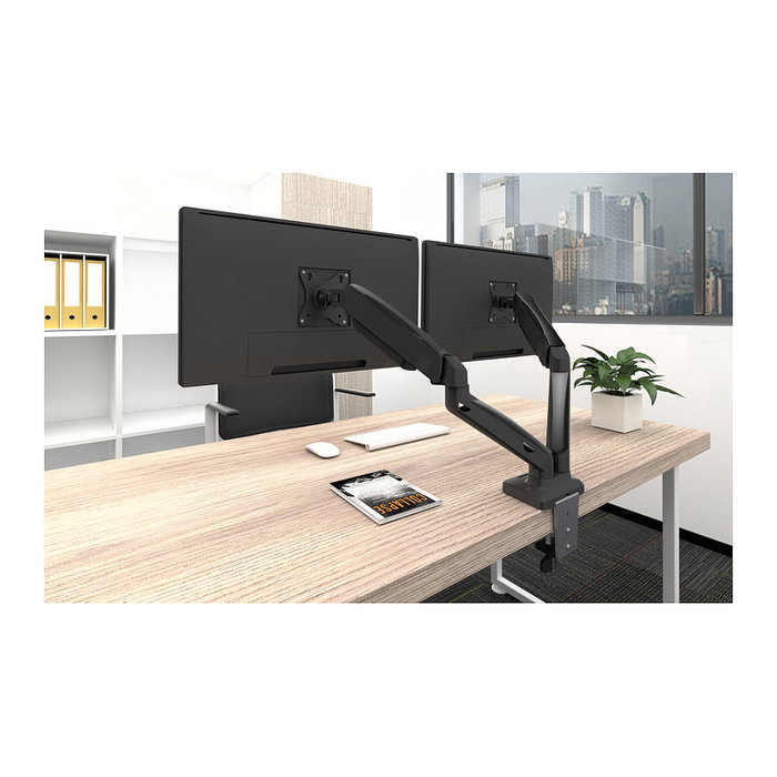 EQUIP Soporte de Montaje para 2 Monitores LCD de Escritorio (13" - 27") - Kit de Fijación Tamaños 33 - 68,6 cm, Negro