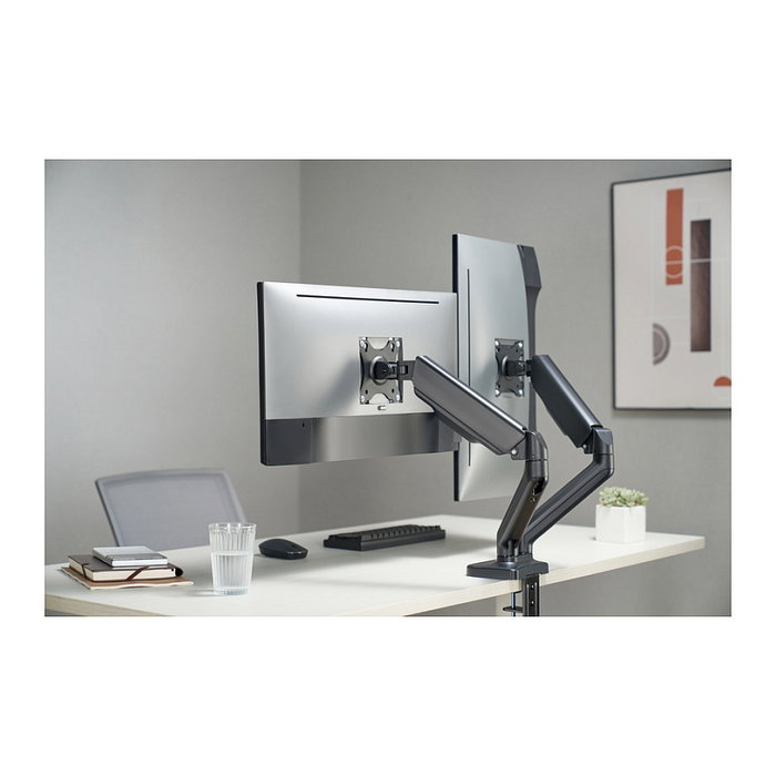 EQUIP Soporte de Montaje para 2 Monitores LCD de Escritorio (13" - 27") - Kit de Fijación Tamaños 33 - 68,6 cm, Negro