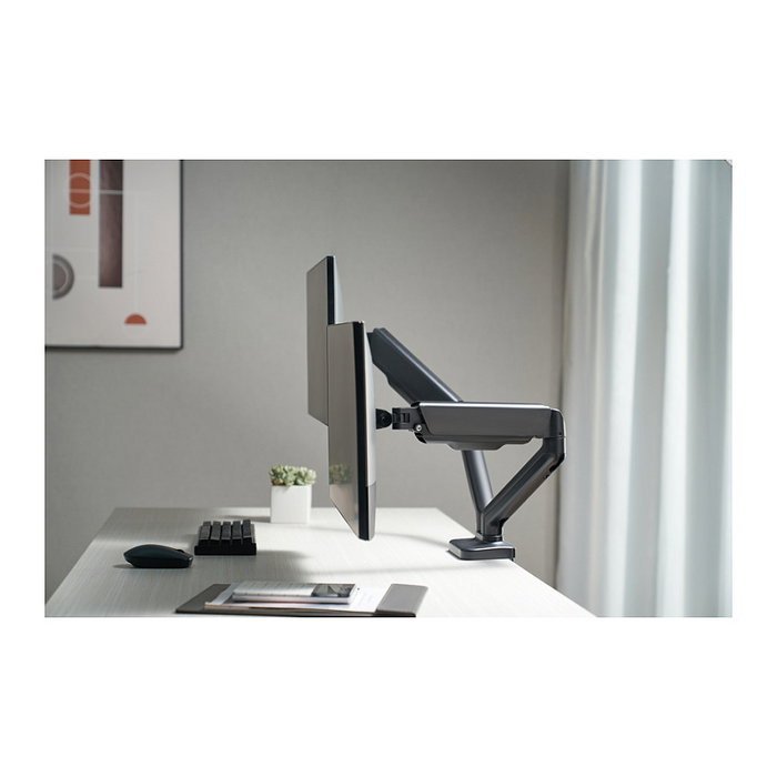EQUIP Soporte de Montaje para 2 Monitores LCD de Escritorio (13" - 27") - Kit de Fijación Tamaños 33 - 68,6 cm, Negro