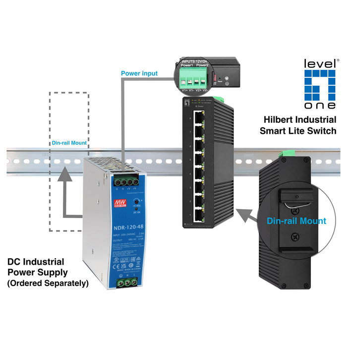 LevelOne Switch Administrado L2 IGS-2108, 8 Puertos Gigabit (10/100/1000) con VLAN, QoS y Montaje en Rail DIN para Redes Empresariales