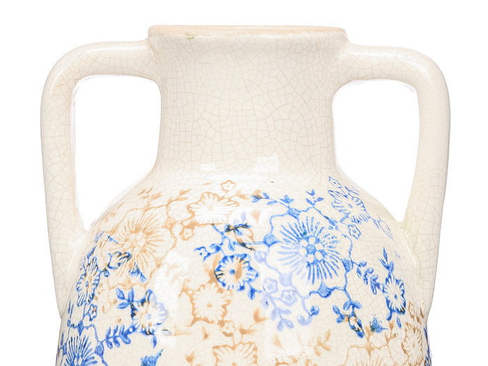 Giftdecor Jarron Nonna con 2 asas, estilo cerámico clásico, color azul, beige y blanco, altura 38 cm, ancho 16.5 cm, ideal como decoración de regalo (Set de 4)