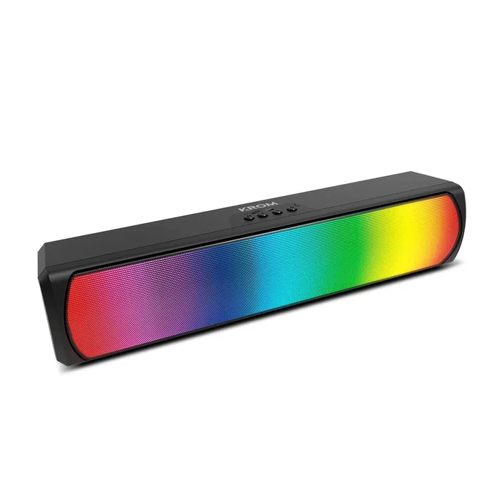 Krom Barra de Sonido K-POP Bluetooth RGB, 2.0 Canales 6W (2x3W), Efectos LED, Negro, 280 mm, Conexión AUX 3.5mm y Ranura para Tarjeta TF Krom Barra de Sonido K-POP Bluetooth RGB, 2.0 Canales 6W (2x3W), Efectos LED, Negro, 280 mm, Conexión AUX 3.5mm y Ranura para Tarjeta TF