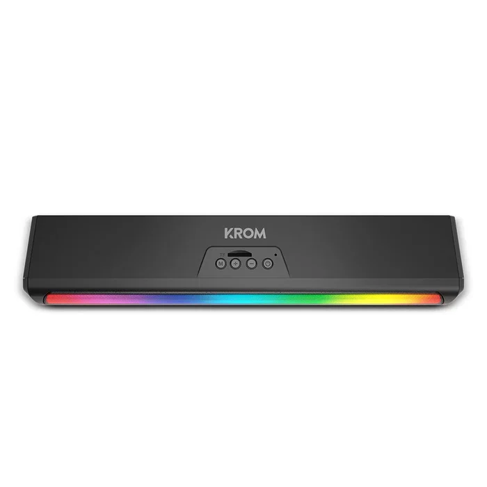 Krom Barra de Sonido K-POP Bluetooth RGB, 2.0 Canales 6W (2x3W), Efectos LED, Negro, 280 mm, Conexión AUX 3.5mm y Ranura para Tarjeta TF Krom Barra de Sonido K-POP Bluetooth RGB, 2.0 Canales 6W (2x3W), Efectos LED, Negro, 280 mm, Conexión AUX 3.5mm y Ranura para Tarjeta TF