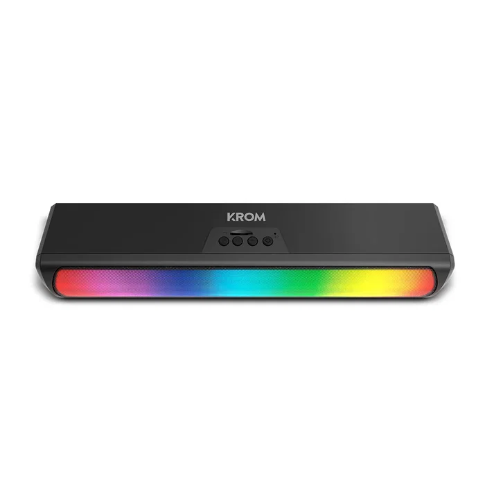 Krom Barra de Sonido K-POP Bluetooth RGB, 2.0 Canales 6W (2x3W), Efectos LED, Negro, 280 mm, Conexión AUX 3.5mm y Ranura para Tarjeta TF Krom Barra de Sonido K-POP Bluetooth RGB, 2.0 Canales 6W (2x3W), Efectos LED, Negro, 280 mm, Conexión AUX 3.5mm y Ranura para Tarjeta TF