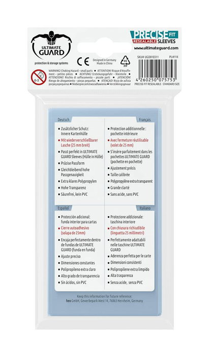 Ultimate Guard Precise-Fit Sleeves Resealable Tamaño Estándar (100 unidades) Ultimate Guard Precise-Fit Sleeves Resealable Tamaño Estándar (100 unidades)