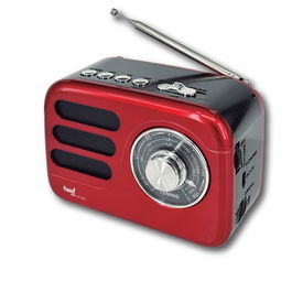 SAMI Radio Multimedia Vintage 3 Bandas (FM/AM/LW), Bluetooth, USB, Color Rojo