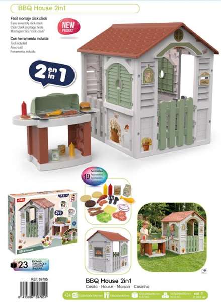 Chicos Casa Barbacoa BBQ 2 en 1 con 19 Accesorios, Ventanas, Buzón y Gatera 122x103x104 cm, Multilenguaje