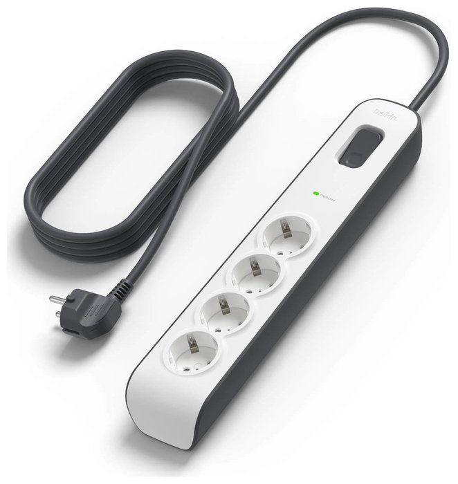 Belkin Regleta de Protección contra Sobretensiones 4 Tomas, 2 m, Gris/Blanco