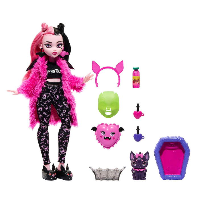 Monster High Muñeca Clawdeen Wolf Fiesta Pijamas Hky66 Mattel Muñeca con Mascota Incluida para Niños +4 Años