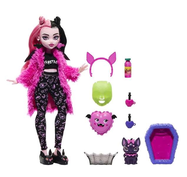 Monster High Muñeca Clawdeen Wolf Fiesta Pijamas Hky66 Mattel Muñeca con Mascota Incluida para Niños +4 Años