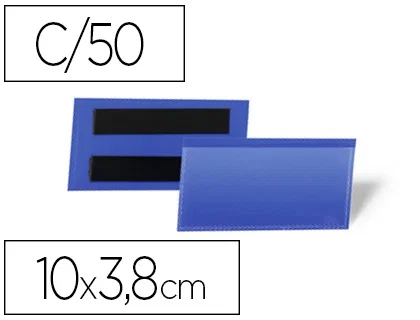 DURABLE Funda Magnética Azul con Ventana Transparente 38 x 100 mm, Pack de 50