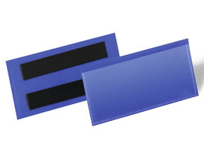 DURABLE Funda Magnética Azul con Ventana Transparente 38 x 100 mm, Pack de 50