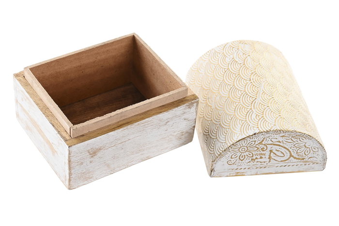DKD Home Decor Set de 2 Joyero Arabe Dorado Blanco Rozado Aluminio 7.5 x 8 x 10 cm (6 Unidades)