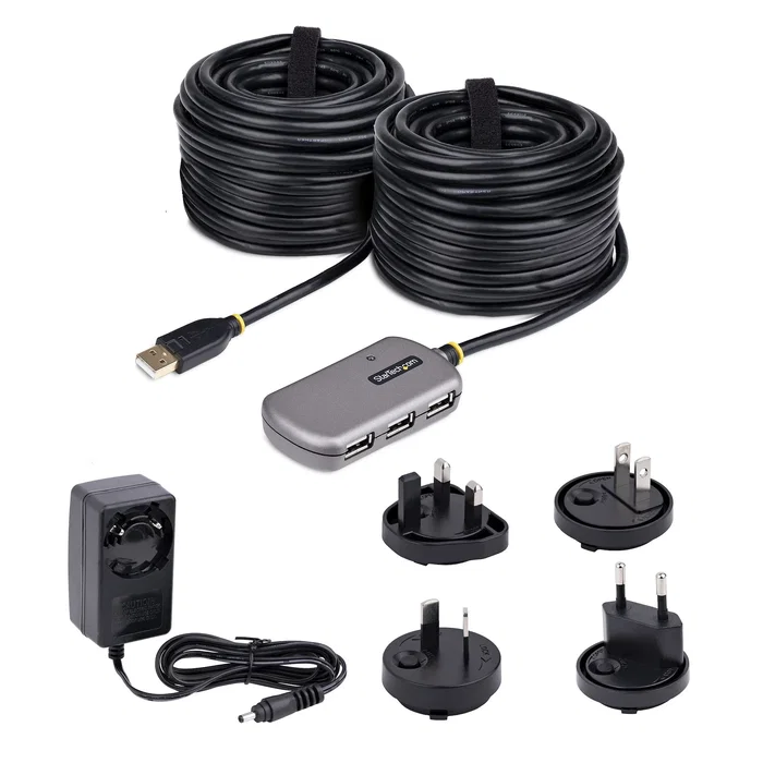 Startech Hub Extensor Activo USB 2.0 de 24m con 4 Puertos, Cable Repetidor Alimentado por Bus/DC - U02442-USB-EXTENDER