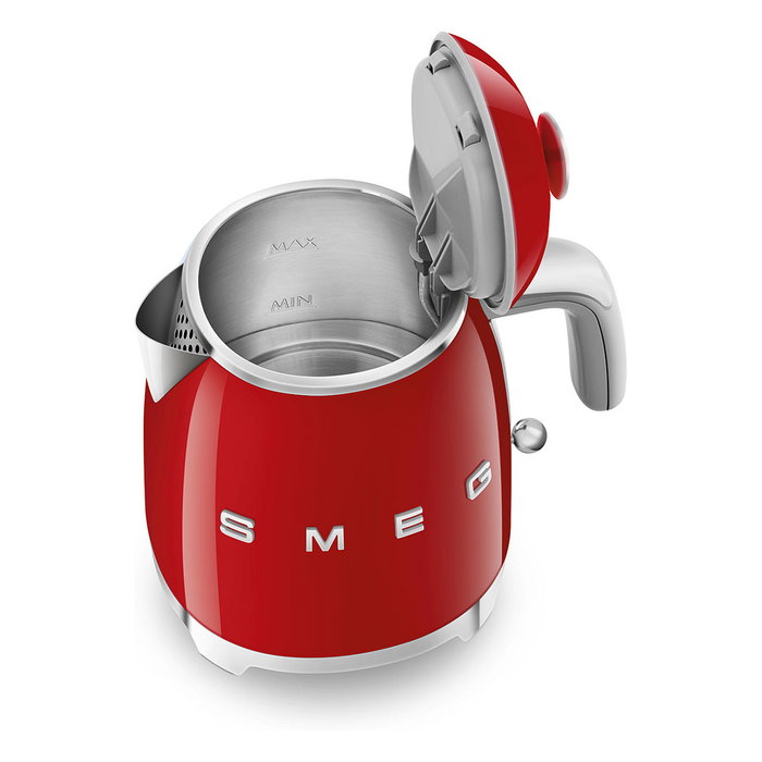 Smeg KLF05RDEU Hervidor Eléctrico de Agua Mini 0.8 Litros 1400W Rojo con Indicador de Nivel, Base Giratoria 360 Grados y Filtro para Hervir Agua