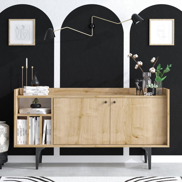 Hanah Home Consola Roble Zafiro 150cm Ancho x 80cm Alto x 40cm Fondo con Patas de 25cm | Elegancia y Durabilidad en tu Salón