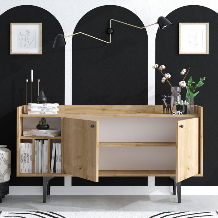 Hanah Home Consola Roble Zafiro 150cm Ancho x 80cm Alto x 40cm Fondo con Patas de 25cm | Elegancia y Durabilidad en tu Salón