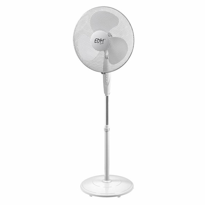 Edm Ventilador de pie con base circular, blanco, 45 W