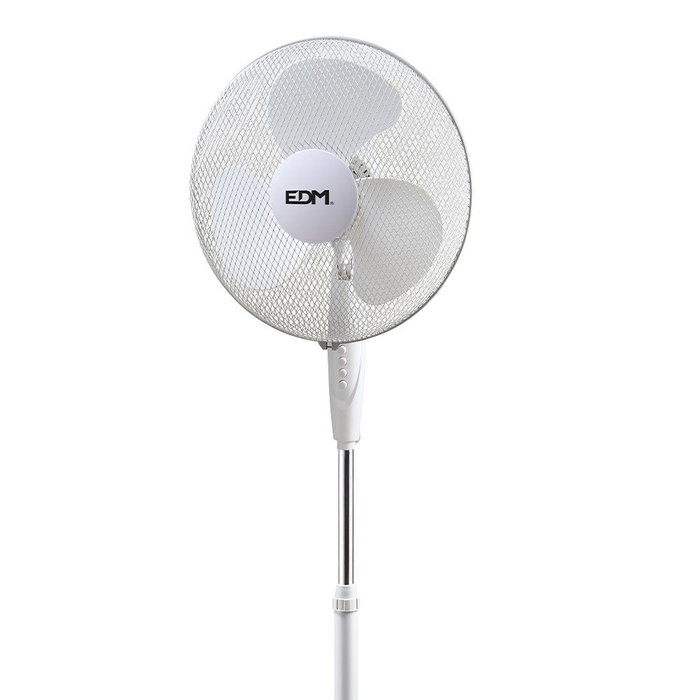 Edm Ventilador de pie con base circular, blanco, 45 W