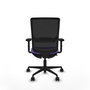 Silla de oficina Haches con mecanismo Sincro/Traslack tapizada con Tela color Lila y malla color Negro. Equipada con lumbar 1D, Brazos 2D y Ruedas 65mm nailon